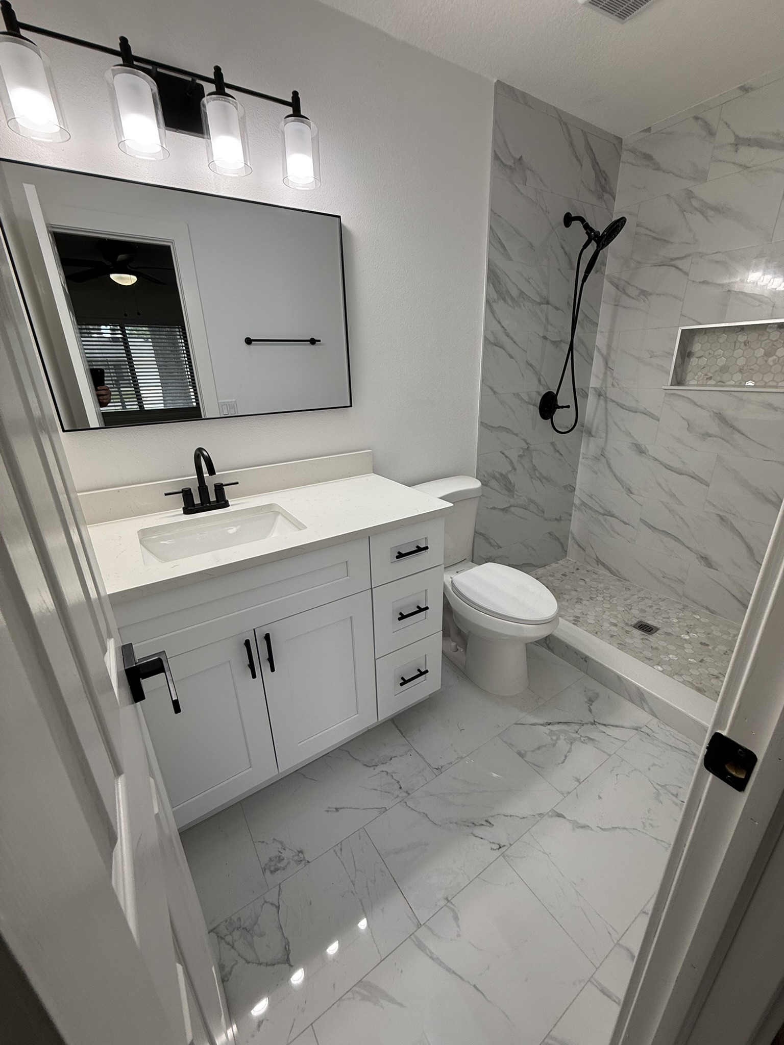 Renovated walk-in shower bathroom